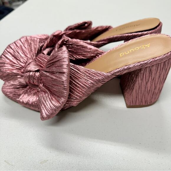 Abound Pink Glitter Fabric Chunky Heel Mule Womens 8 Bow Coquette Girly Peep Toe - Picture 10 of 10